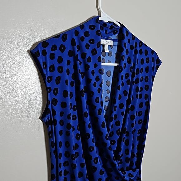 Chaus New York Blue Black Wrap Sleeveless Blouse Sz Small - Picture 3 of 11